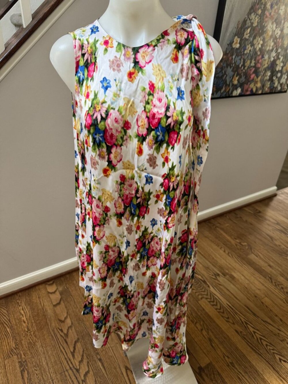 LOEWE Silk Asymmetric Floral Print Midi Dress White Multi Size 36 / 4 / Small - Picture 2 of 6